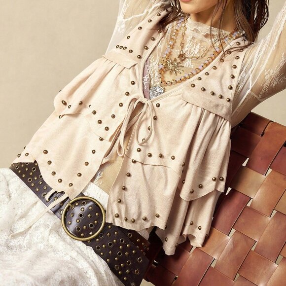 Apricot Boho Chic Women's Woven Front Tie Tank - Picture 6 of 7